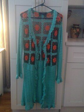 Turquoise crochet sweater